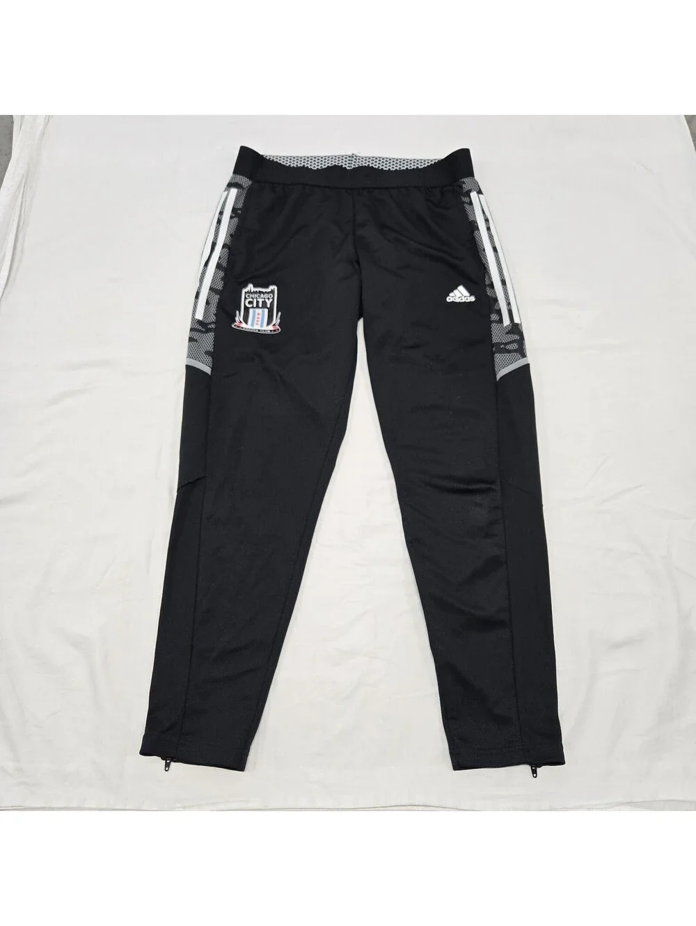 EUC Men's MEDIUM Adidas Chicago City Soccer Club Track Pants Black Logo Patch